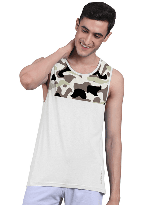 Active Vest For Men's Front Yoke Camouflage Regular Organic Bamboo Vest - Active Fit (Pack of 3)