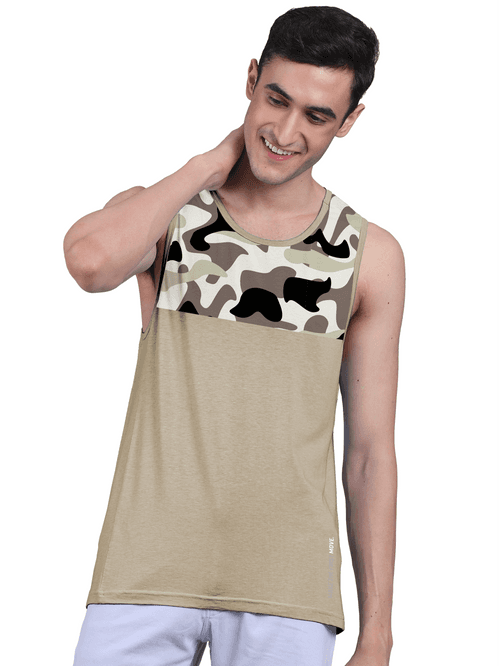 Active Vest For Men's Front Yoke Camouflage Regular Organic Bamboo Vest - Active Fit (Pack of 3)