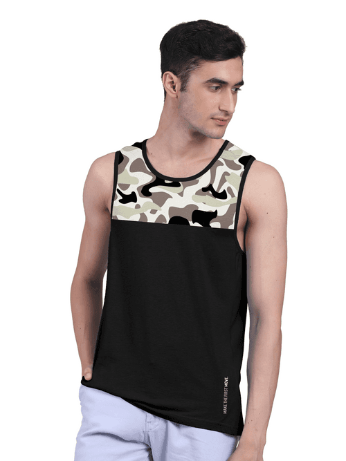 Active Vest For Men's Front Yoke Camouflage Regular Organic Bamboo Vest - Active Fit (Pack of 3)