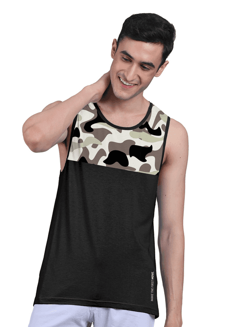 Active Vest For Men's Front Yoke Camouflage Regular Organic Bamboo Vest - Active Fit (Pack of 3)