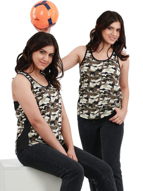 Camouflage Printed Bamboo Tank Top For Women (Pack of 2)