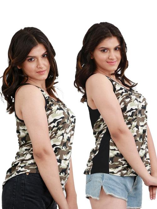 Camouflage Printed Bamboo Tank Top For Women (Pack of 2)