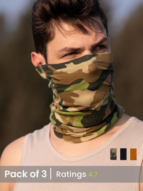 Unisex Organic Bandana Masks - Camouflage Printed with Plain & Printed (Pack of 3)