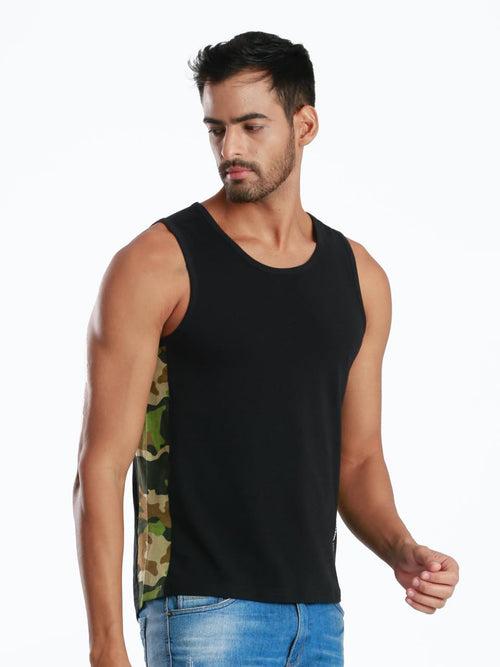 Rib Camo Black Active Fit Camo Printed Organic Bamboo Vest (Pack Of 1)