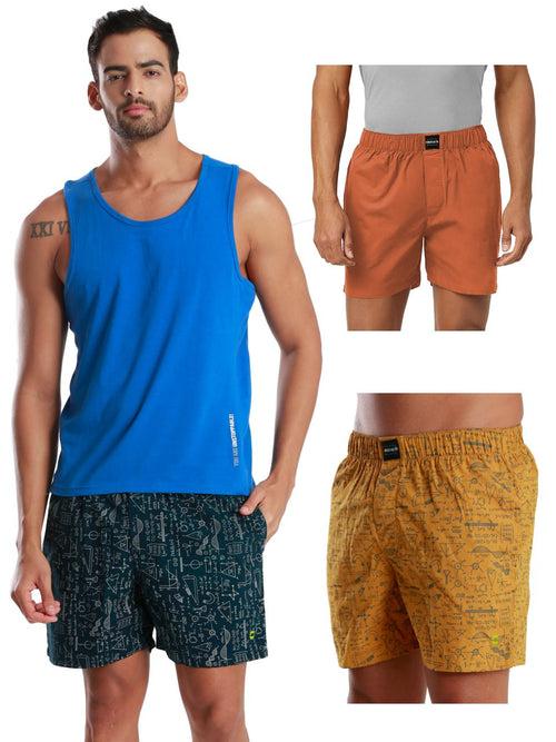 All-Day Boxer Shorts Plain & Printed - (Pack of 3)