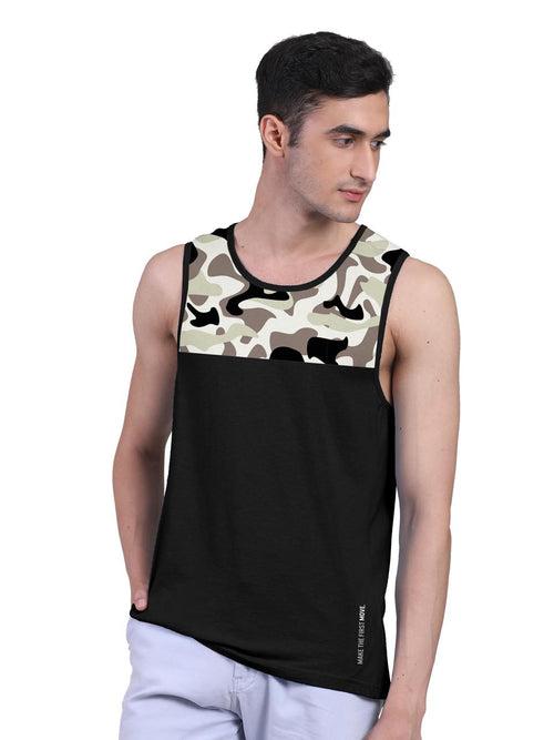 Black Active Vest Front Yoke Camouflage Regular Organic Bamboo Vest - Active Fit (Pack Of 1)