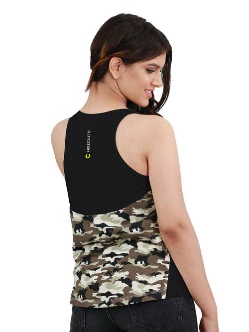 Kate Black Camouflage Printed Bamboo Tank Top For Women (Pack Of 1)