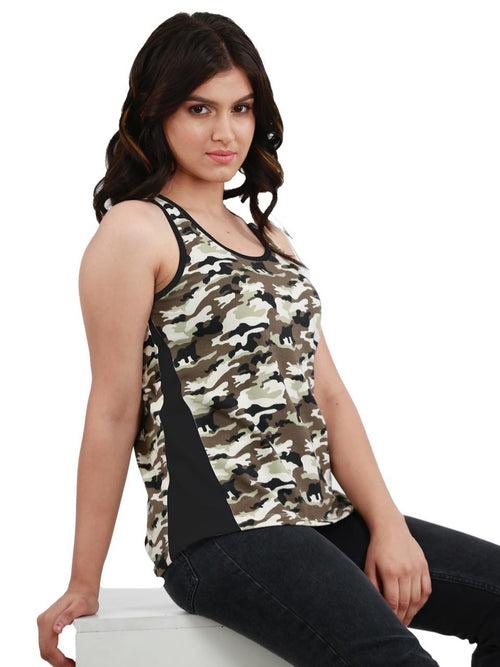 Camouflage Printed Bamboo Tank Top For Women - (Pack of 1)