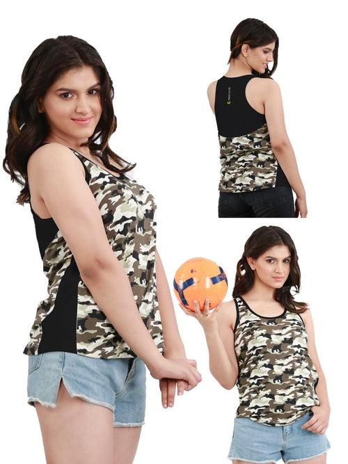 Camouflage Printed Bamboo Tank Top For Women - (Pack of 1)