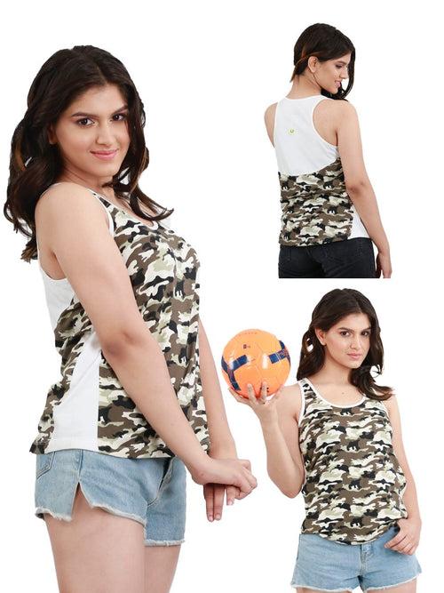 Kate White Camouflage Printed Bamboo Tank Top For Women (Pack Of 1)