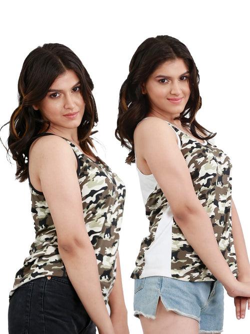 Camouflage Printed Bamboo Tank Top For Women (Pack of 2)