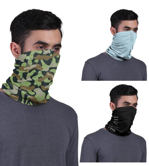 Unisex Organic Bandana Masks - Camouflage Printed with Plain & Printed (Pack of 3)