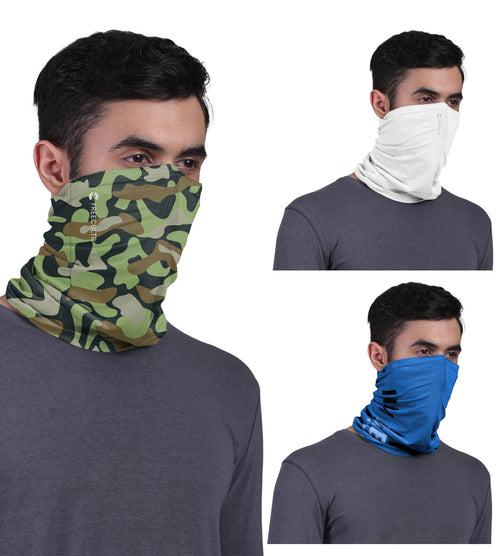 Unisex Organic Bandana Masks - Camouflage Printed with Plain & Printed (Pack of 3)