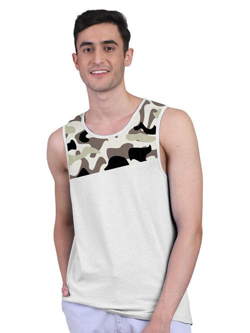 White Active Vest Front Yoke Camouflage Regular Organic Bamboo Vest - Active Fit (Pack Of 1)