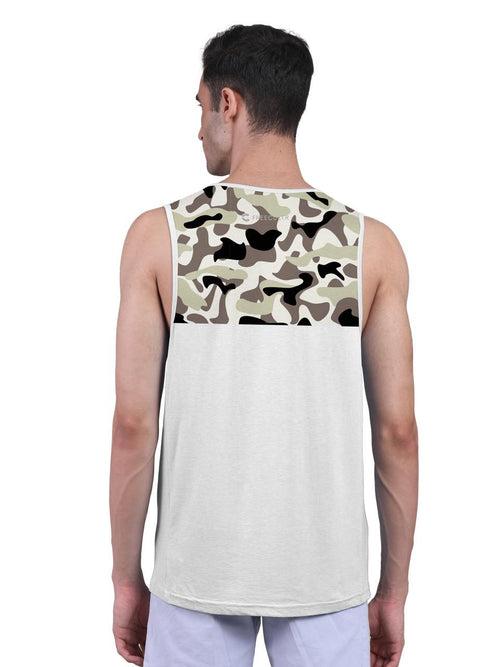 White Active Vest Front Yoke Camouflage Regular Organic Bamboo Vest - Active Fit (Pack Of 1)