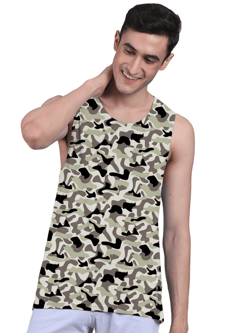 Camouflage Print & Twin Skin Organic Bamboo Vest Active Fit (Pack of 5)