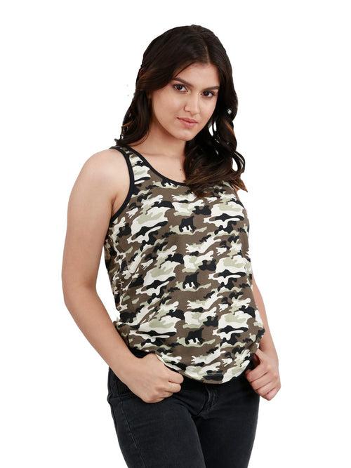 Stacy Black Camouflage Printed Bamboo Tank Top For Women (Pack Of 1)