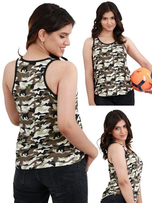 Stacy Black Camouflage Printed Bamboo Tank Top For Women (Pack Of 1)