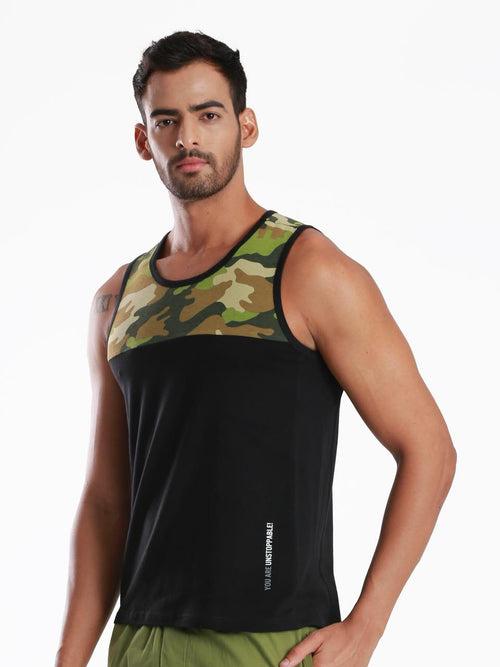 Yoke Camo Black Active Fit Camo Printed Organic Bamboo Vest (Pack Of 1)