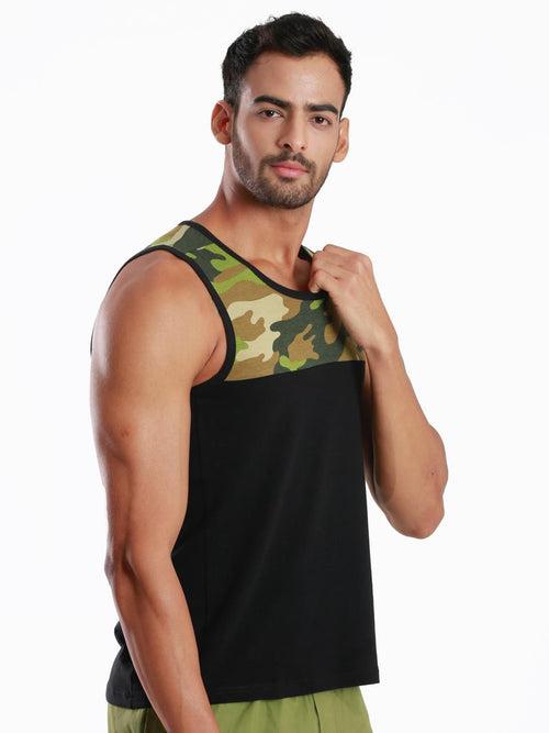 Yoke Camo Black Active Fit Camo Printed Organic Bamboo Vest (Pack Of 1)