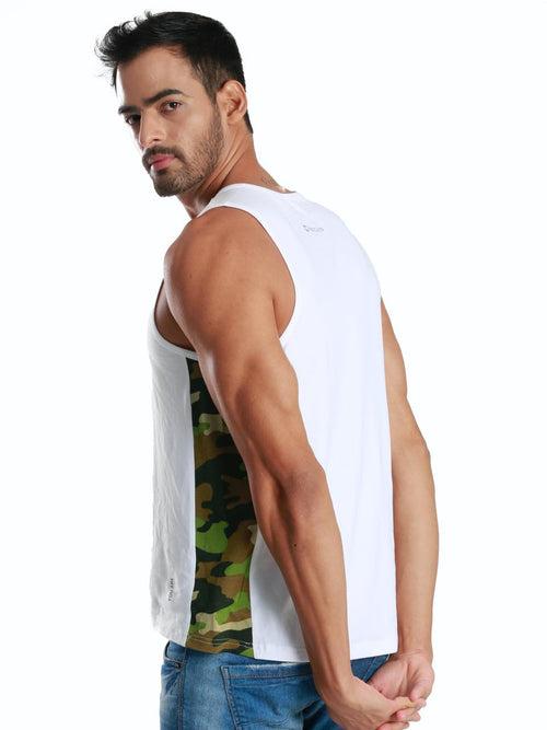 Rib Camo White Active Fit Camo Printed Organic Bamboo Vest (Pack Of 1)