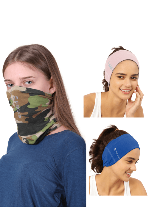 Unisex Organic Bandana Masks - Camouflage Printed with Plain & Printed (Pack of 3)