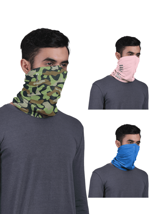 Unisex Organic Bandana Masks - Camouflage Printed with Plain & Printed (Pack of 3)