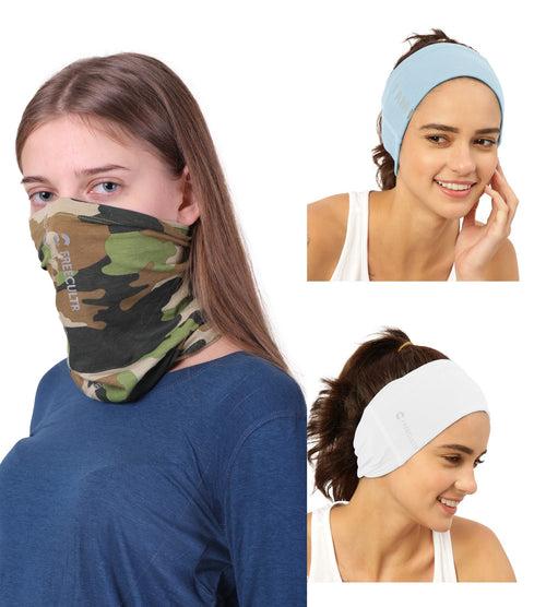 Unisex Organic Bandana Masks - Camouflage Printed with Plain & Printed (Pack of 3)