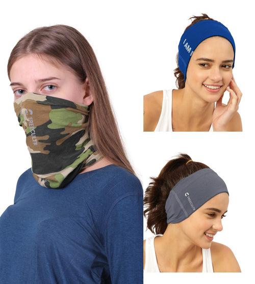 Unisex Organic Bandana Masks - Camouflage Printed with Plain & Printed (Pack of 3)