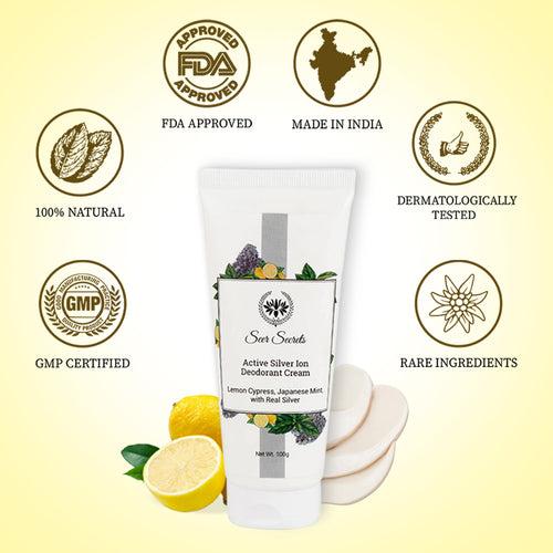 Lemon Cypress Japanese Mint Active Silver Ion Deodorant Cream Tube- For Bacterial Control, 100g