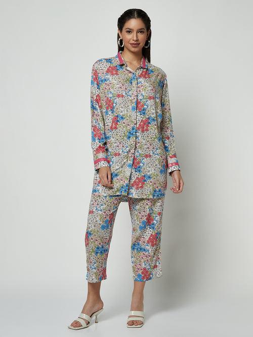 Floral Shirt Kurta and Pant Set