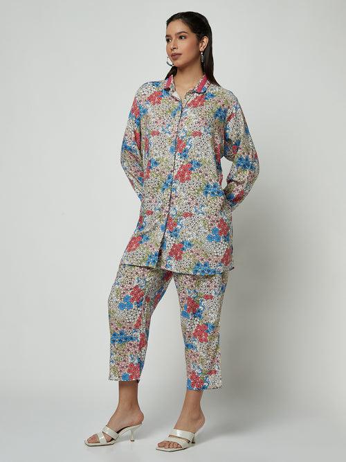 Floral Shirt Kurta and Pant Set