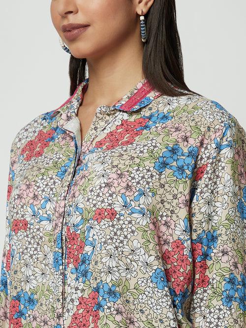 Floral Shirt Kurta and Pant Set