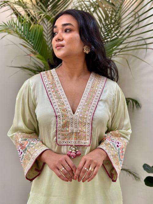 Mint Green Embroidered Kurta Set