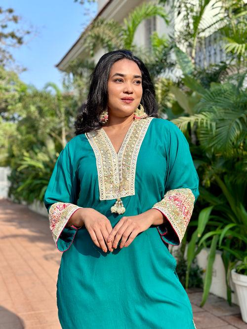 Emerald Green Embroidered Kurta Set