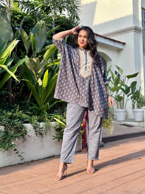 Dark Grey Kaftan Tunic & Pant Set