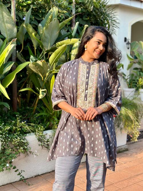 Dark Grey Kaftan Tunic & Pant Set