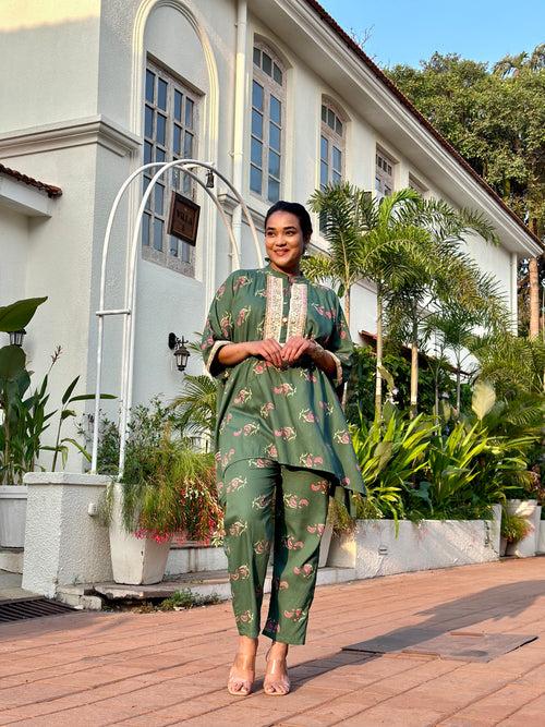 Green Kaftan Tunic & Pant Set