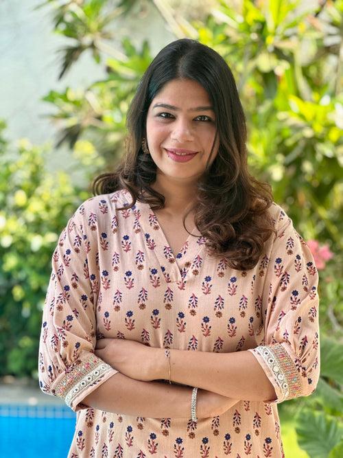 Peach Floral Print Kurta Set