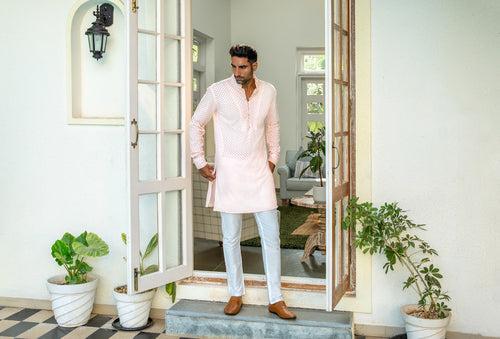 Pale Pink Embroidered Kurta Set