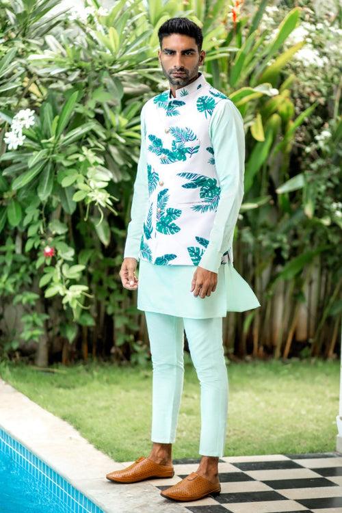 Tropical Print Bundi Jacket Kurta Set