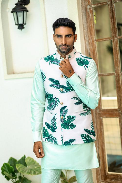 Tropical Print Bundi Jacket Kurta Set