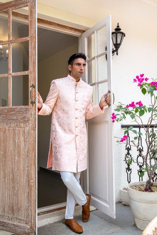 Light Pink Embroidered Sherwani Set