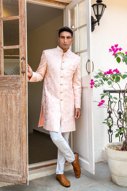 Light Pink Embroidered Sherwani Set