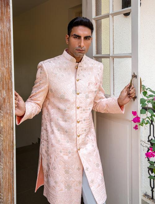 Light Pink Embroidered Sherwani Set