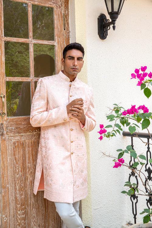 Light Pink Embroidered Sherwani Set