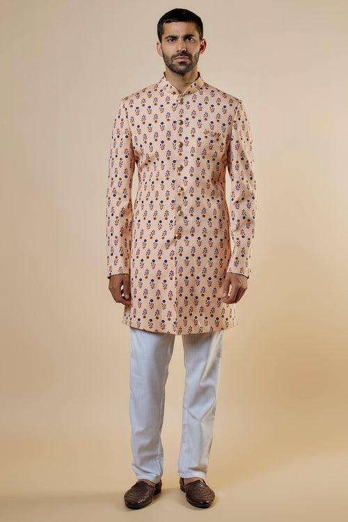 Peach Floral Sherwani Set