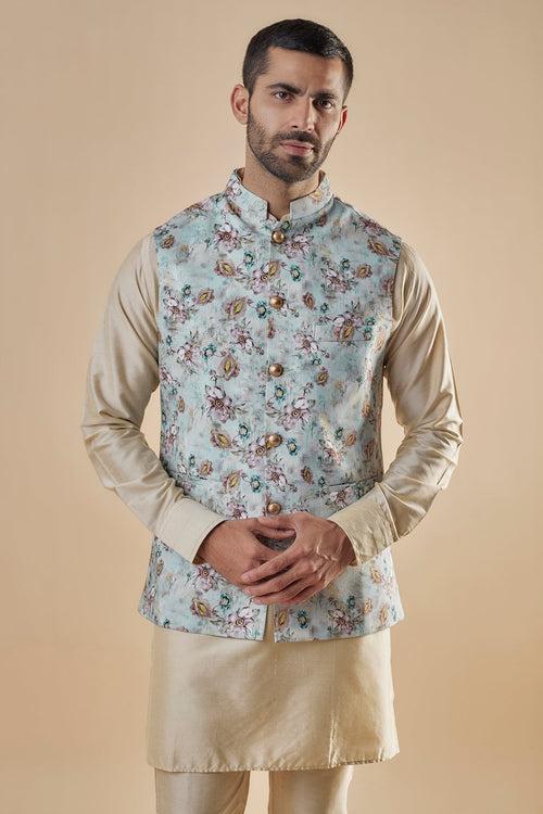 Blue Printed Bundi Jacket