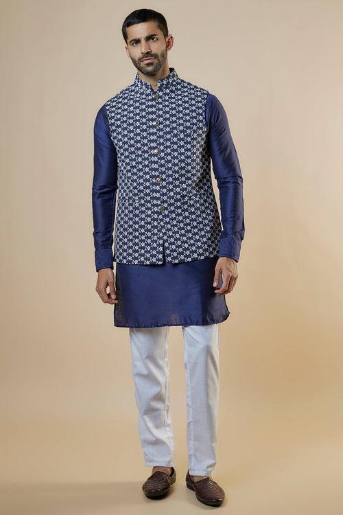 Navy Embroidered Bundi Jacket