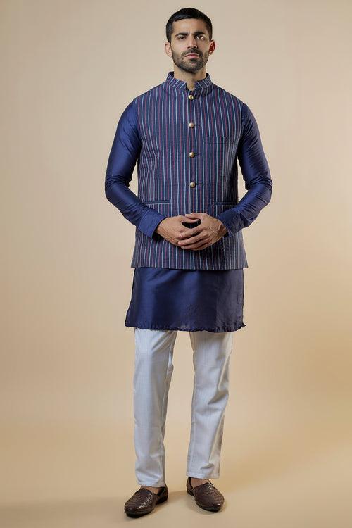 Denim Stripe Jacket Kurta Set